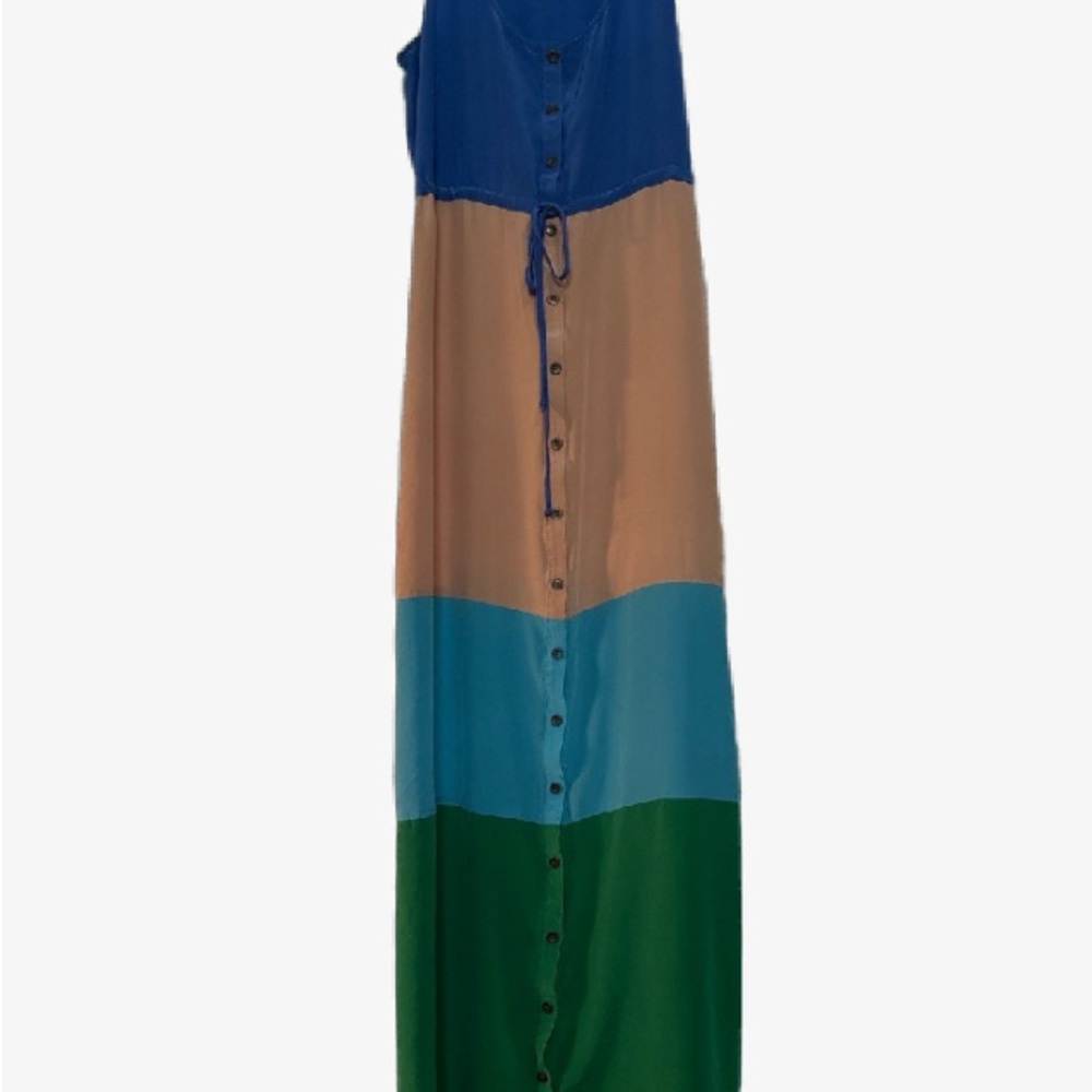 Twelfth Street by Cynthia Vincent Blue Tan Sleeveless Maxi Sundress